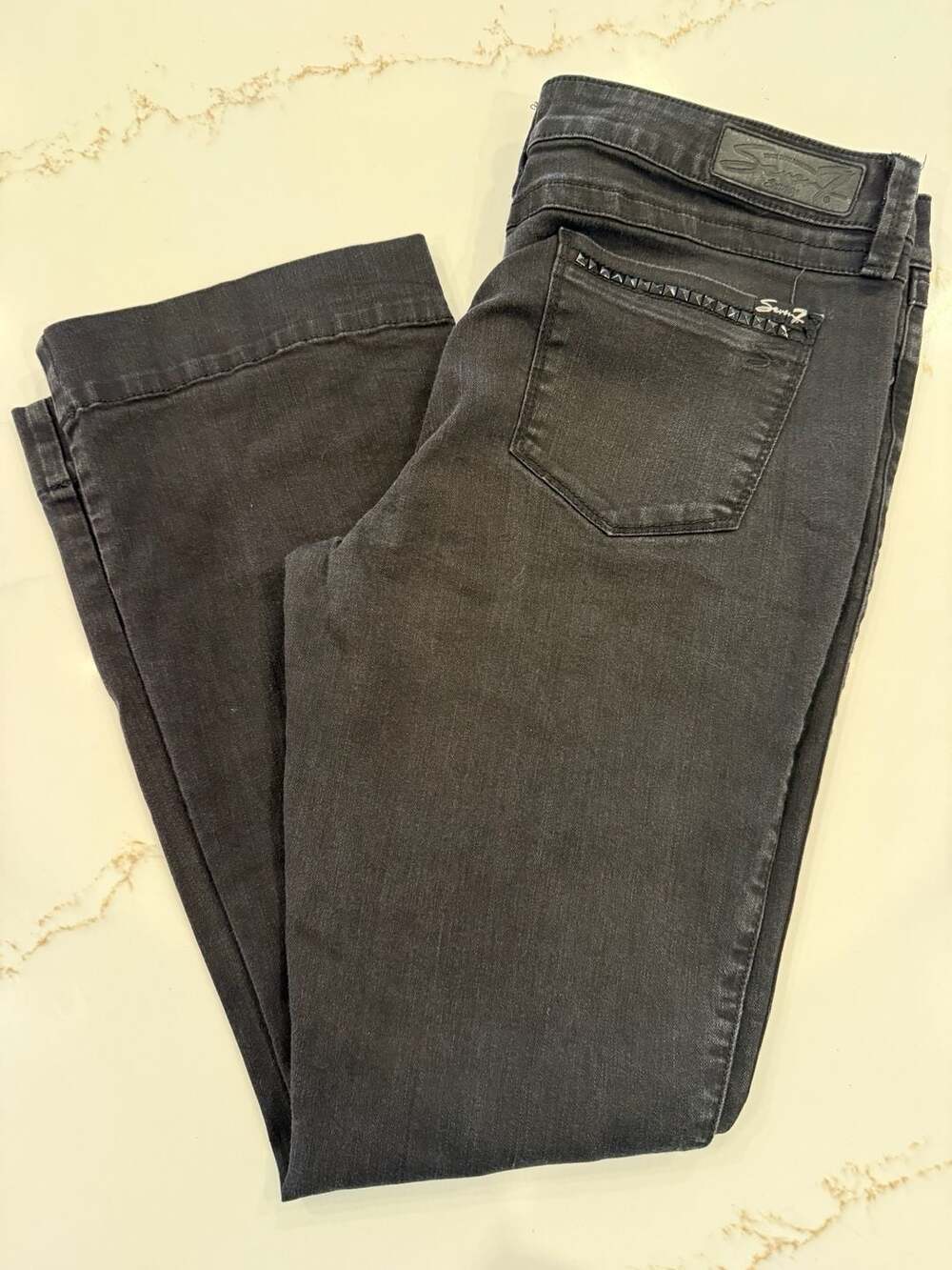 Seven7 Women's Slim Bootcut Jeans Size 14 Black Studded Pockets